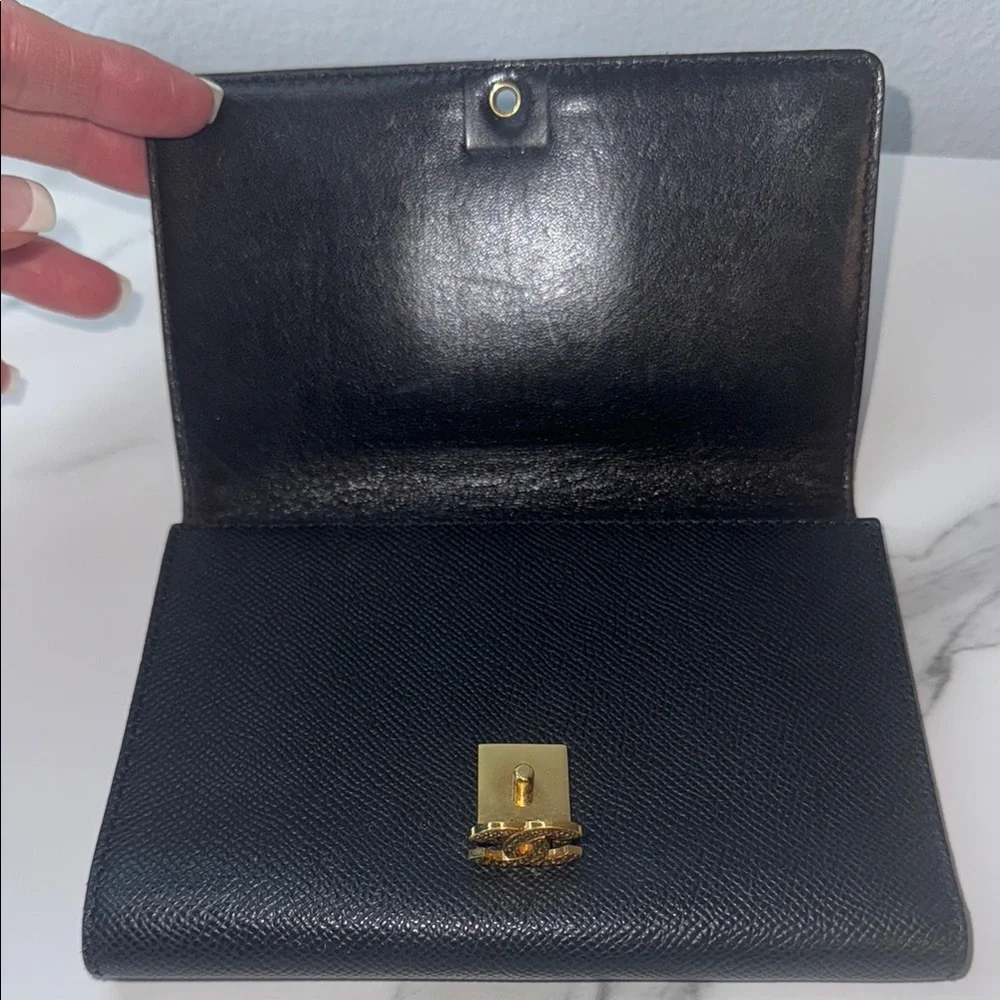 Chanel Black Wallet with Gold Logo